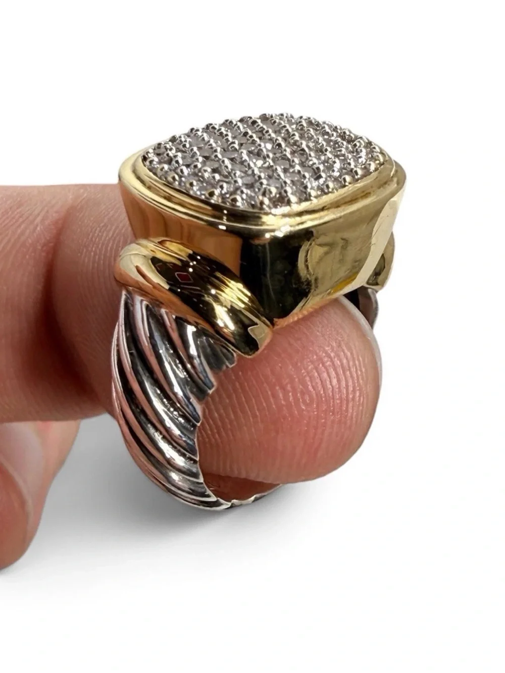 David Yurman Noblesse Diamond Ring 18k Yellow Gold & Sterling Silver Size 6